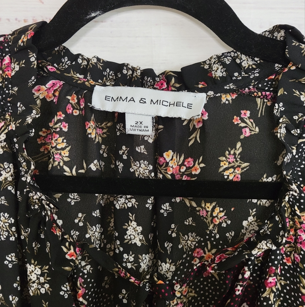 Emma & Michelle 2X Lantern Sleeve Floral Swing Dress - Picture 3 of 6